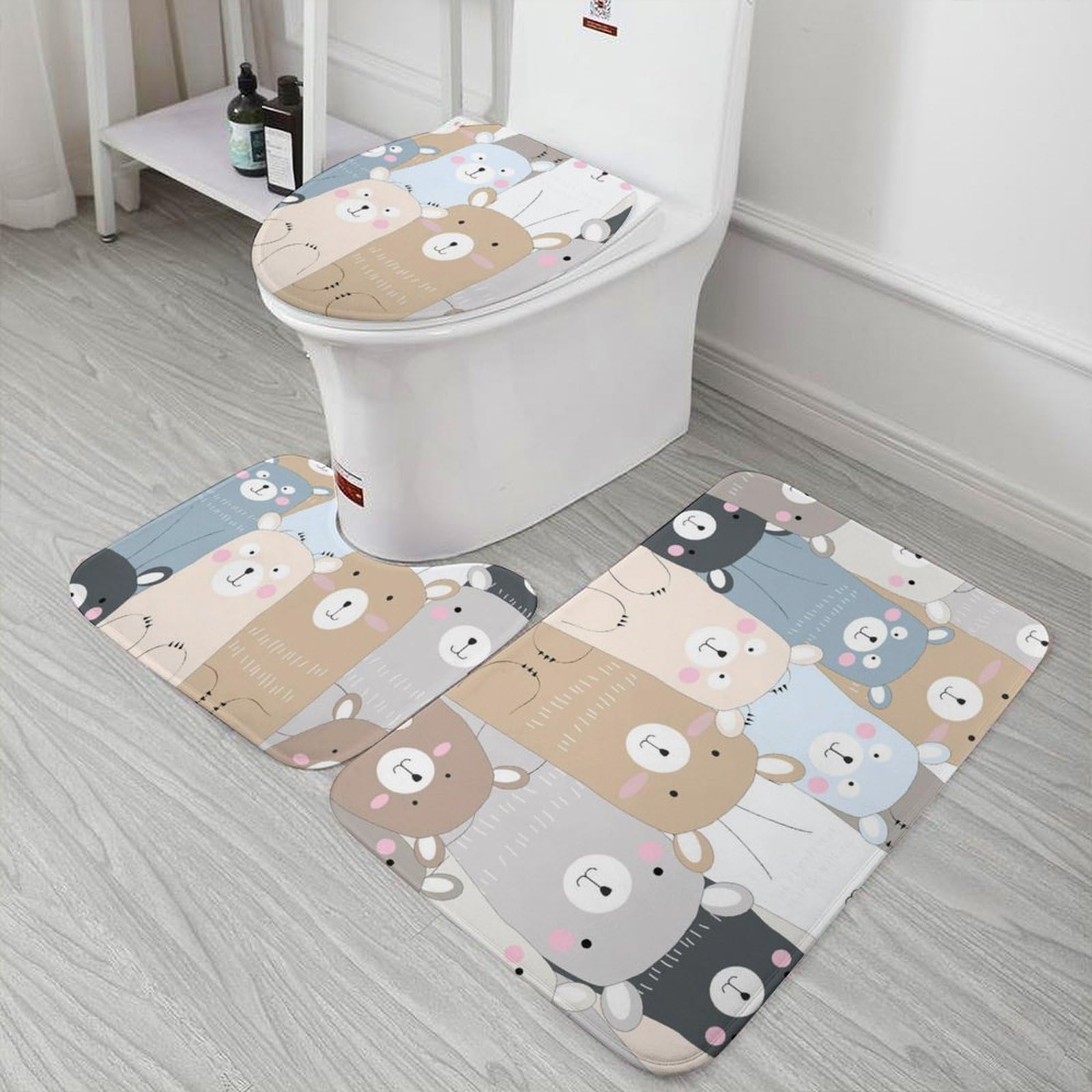 Amazon｜トイレマット クマ 柄 トイレ3点セット トイレU型 足元